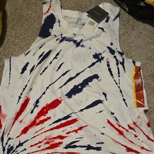 Grayson Threads White Tie-Dye Tank with Red & Navy Burst, New, Small